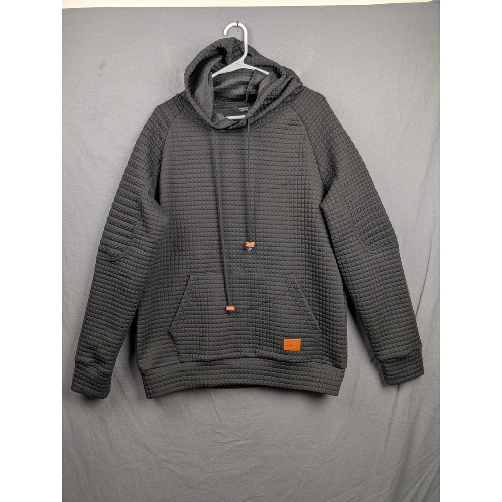 COOFANDY Mens Waffle Knit Hoodie Charcoal Gray Textured Pullover Sweatshirt M